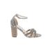 Very G Heels: Strappy Chunky Heel Glamorous Silver Snake Print Shoes - Women's Size 11 - Open Toe