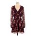 Xhilaration Casual Dress - A-Line V Neck Long sleeves: Burgundy Print Dresses - New - Women's Size Small