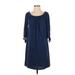 Bobeau Casual Dress - A-Line Boatneck 3/4 sleeves: Blue Print Dresses - Women's Size Small