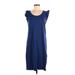 Dual Nature Casual Dress - Shift: Blue Solid Dresses - Women's Size Medium