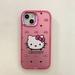Sanrio Hello kitty Cat Cartoon Plating Pink Phone Case For iPhone 14 13 12 11 15 Pro Max Case Cute Invisible Bracket Soft Cover