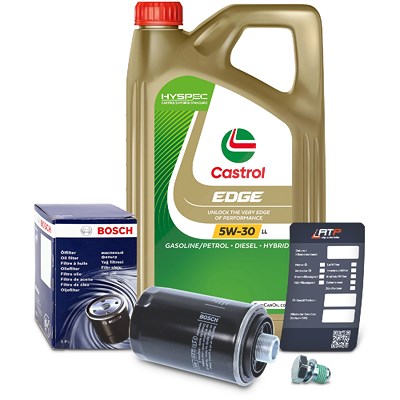Bosch Ölfilter+Schraube+5 L Castrol 5W-30 LL [Hersteller-Nr. 10492104] für Skoda, VW, Seat, Audi