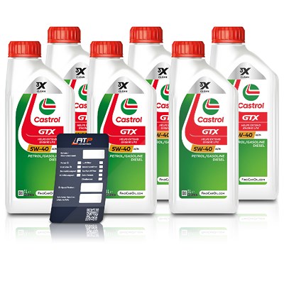Castrol 6x 1 L GTX 5W-40 A3/B4 + Ölwechsel-Anhänger [Hersteller-Nr. 15F686] Image