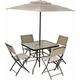 Ensemble de salon de jardin repas avec parasol Vico - 4 places - Beige - Beige.