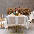 140x140cm Nappe Carrée Coton Lin Vintage Decoration Table Cloth Square Tablecloth Tassel Nappe pour