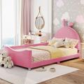 Lit cabane enfant lit capitonné canapé-lit avec dossier accoudoir Lit 90 x 200 cm rose - Rose