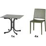 SIENA GARDEN Urban Lights Set 5teilig Lane Stuhl gastrotauglich olive mit Tisch Sola 80x80