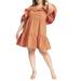 Plus Size Women's Off The Shoulder Ruffle Mini Dress by ELOQUII in Apricot Haze (Size 16)