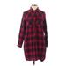 Madewell Casual Dress - Shirtdress High Neck Long sleeves: Red Plaid Dresses - Women's Size Small