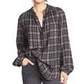 Free People Tops | Free People Long Sleeve Checked Plaid Henley Top Shirt Multicolor Women's Large | Color: Blue/Brown | Size: L