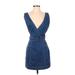 Free People Casual Dress - Mini V-Neck Sleeveless: Blue Print Dresses - Women's Size Small