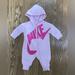 Nike One Pieces | Nike Baby 1-Pc Hooded Long Sleeve Pink Romper Newborn Sizes 0-3m | Color: Pink | Size: Newborn