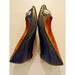 Nine West Shoes | Nine West Zazuo Navy Leather Slip On Women's Open Toe Wedge Shoes - 8.5m | Color: Blue | Size: 8.5
