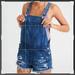 American Eagle Outfitters Jeans | American Eagle Outfitters Ripped Size Xsmall Raw Hem Short Overalls | Color: Blue | Size: Xsmall