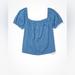 American Eagle Outfitters Tops | Ae Puff-Sleeve Button-Up Tee Nwt | Color: Blue | Size: Xl
