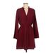 All in Favor Casual Dress - Mini V Neck Long sleeves: Burgundy Solid Dresses - Women's Size Medium