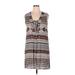 J Valdi Casual Dress - Mini Tie Neck Sleeveless: Gray Aztec or Tribal Print Dresses - Women's Size X-Large