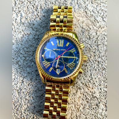 Michael Kors Accessories | Used Michael Kors Watch Lexington Chronograph Blue Dial Ladies Watch Mk6206 | Color: Gold | Size: Os