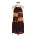 Wild Pearl Casual Dress - A-Line Halter Sleeveless: Brown Print Dresses - Women's Size Medium