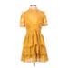 Self-Portrait Cocktail Dress - A-Line Mock Short sleeves: Yellow Print Dresses - Women's Size 6