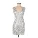Forever 21 Casual Dress - Bodycon V Neck Sleeveless: Silver Dresses - Women's Size Medium