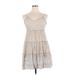Jessica Simpson Casual Dress - Mini V-Neck Sleeveless: Tan Print Dresses - Women's Size X-Large
