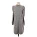 Ann Taylor Casual Dress - Mini High Neck 3/4 sleeves: Gray Print Dresses - Women's Size Small