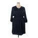 Simply Vera Vera Wang Casual Dress - Mini V Neck 3/4 sleeves: Blue Solid Dresses - New - Women's Size 2X-Large