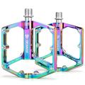 Road/Mountain Bike Pedals - 3 Bearings Bicycle Pedals - 9/16” CNC Machined Flat Pedals with Removable Anti-Skid Nails (Rainbow)