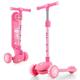 GYMAX 3 Wheels Kids Scooter, Height Adjustable Kick Scooter with Light up Wheels, Adjustable Handlebar, Lean-to-Steer System & Rear Brake, Folding Toddler Scooter for 3-5 Years Old (Pink)