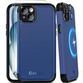 COOLQO Magnetic for iPhone 14 Plus Case 2X[Tempered Glass Screen Protector+Camera Lens Protectors] Mil-Grade Shockproof Protective Phone Case for iPhone 14 Plus, Blue Black