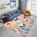 POSLAB Butterfly Floral Area Rug Design Carpet for Bedroom Living Room Home Decoration