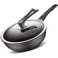 Wok Nonstick,Nonstick Stir Fry Wok Pan with Lid, with Toughened Glass Lid and Non-Slip Stay-Cool Silicone-32cm (32cm)