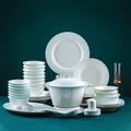 42 Pieces Dinnerware Set for 6 People, Fine Porcelain Bone China Kitchen and Dining Dinner Servicing Combi-Set with Round Cereal Bowls Plates Soup Pot Microwave and Oven Safe