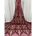 3 Yards African Lace Fabric French Beaded Lace Net Tulle Fabric Embroidered Lace Fabric for Dress Guipure lace L02 (Burgundy)