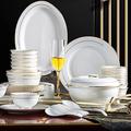 Bone China Dinnerware Set, White Fine Porcelain Kitchen and Dining Dinner Combi-Set Tableware Set with Cereal Bowls Dessert Soup Dinner Plates with Gold Rim