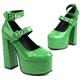 THOYBMO Women's Heeled Sandals Round Toe Platform Chunky Heels Buckle Closed Toe Pumps Classic Stone Embellished Dress Wedding Party Shoes,Green,34