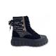 Lemonade Crystal Chunky Platfrom Sole Lace-Up Biker Boots Black