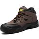 JiuQing Safety Trainers Mens Steel Toe Cap Industrial Boots Outdoor Work Hiking Boots Non-Slip Fashion,Brown,9 UK