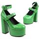 THOYBMO Women's Heeled Sandals Round Toe Platform Chunky Heels Buckle Closed Toe Pumps Classic Stone Embellished Dress Wedding Party Shoes,Green,42