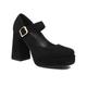 LeaHy Women Pumps Platform Chunky Heel High Heels Spring Autumn Suede Ankle Strap Buckle Work Evening Party Mary Jane Shoes Lolita Princess Shoes,Black,4 UK