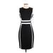 Calvin Klein Casual Dress - Sheath High Neck Long sleeves: Black Color Block Dresses - New - Women's Size 4