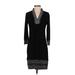 White House Black Market Casual Dress V-Neck 3/4 sleeves: Black Print Dresses - Women's Size Small