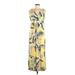 Charter Club Casual Dress V Neck Sleeveless: Yellow Print Dresses - Women's Size Medium Petite