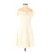 Zara Casual Dress - A-Line Off The Shoulder Short sleeves: Ivory Solid Dresses - Women's Size Small