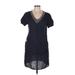 Lina Tomei Casual Dress - Shift V-Neck Short sleeves: Blue Solid Dresses - Women's Size Medium