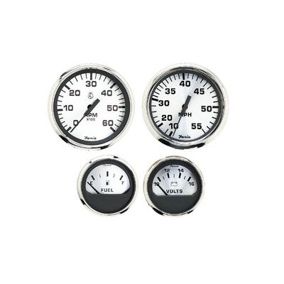 Faria Beede Instruments Spun Silver Box Set of 4 Gauges f/Outboard Engines - Speedometer Tach Voltmeter & Fuel Level KTF0182