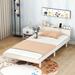 Contemporary Dual Twin Size Platform Bed Frame with Solid Wood Support and Built-In USB Interface in Elegant, off-White Color