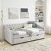 Elegant Twin Size Upholstered Sofa Bed: Daybed with Drawers, Grey/Beige