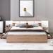 Modern Queen Size Platform Bed with 2-Drawers and 2-Shelves, Wooden Bed Frame with USB Ports and Sockets, Natural